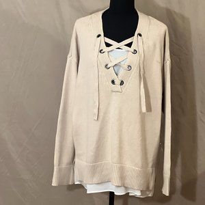 NWT Simply Vera Vera Wang layered beige sweater with tie front XL
